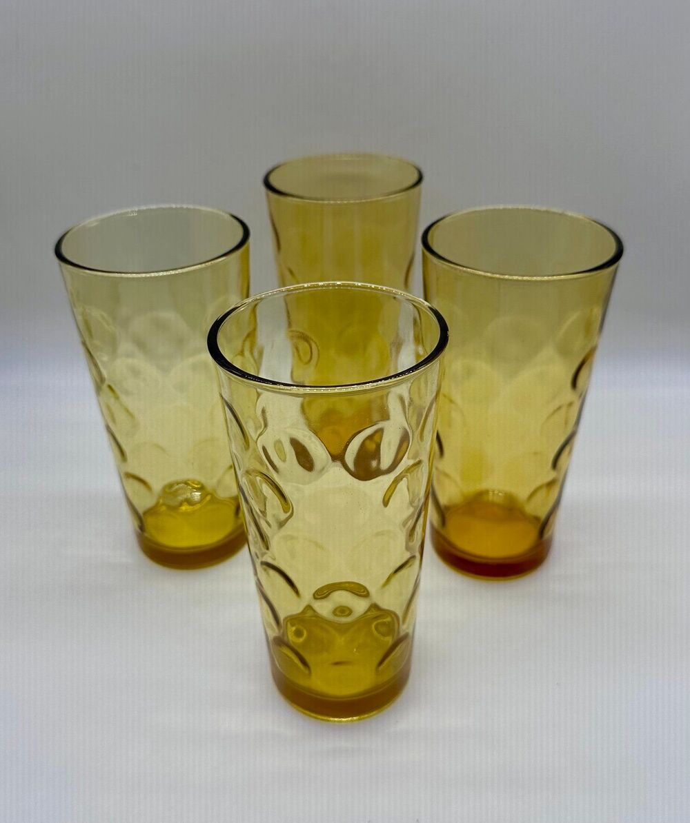 Set of 4 Vintage Anchor Hocking Honey Gold Madrid Gold Amber Glasses